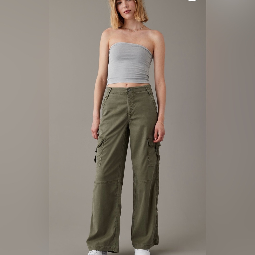 AE Dreamy Drape Stretch Super High Wasted Cargo Baggy Wide Leg Pant Olive